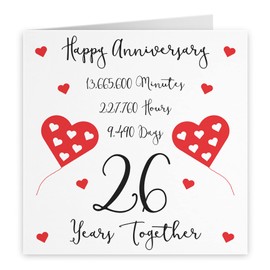 Hunts England - 26th Wedding Anniversary Card - 26 Years Together - Happy Anniversary - Timeless Collection - Fun Cute Card