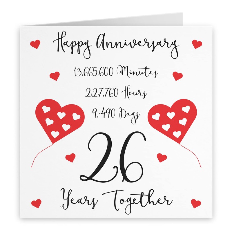 Hunts England - 26th Wedding Anniversary Card - 26 Years