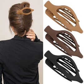 ATODEN Flat Hair Clips for Women Lay Flat Hair Claw Clips for Thin Thick Hair 3Pcs French Concord Hair Clips Large Hair Clips Matte Neutral Jaw Clips Hair Clamps Hair Accessories Brown Black