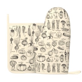 Vegetable Silicone Oven Mitts Pan Mats Set of 2, Heat Resistant Gloves Potholder with Non-Slip Grips Hanging Loops Pot Holder, Spring Summer for Chef Cooking, Baking, Grilling, BBQ