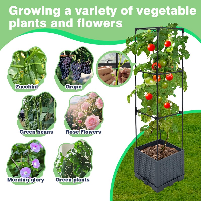 Sumloty 2 Pack Raised Garden Bed Planter Box with Trellis,