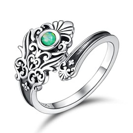 APOTIE Sterling Silver Opal Spoon Ring - Victorian Vintage Flower Thumb for Women, Silver, Opal
