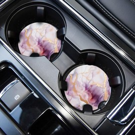 Cute Cup Holder Coasters for Your Car with Fingertip Grip, Auto Accessories for Women & Men,Pack of 2(Pink Marble)