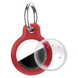 YOKRWO Holder 1-Pack Waterproof TPU Shell Protective Case, Anti-Scratch for Airtags Key Chain for Apple for Air Tags with All Metal Keychain Key Ring Clip (Red)
