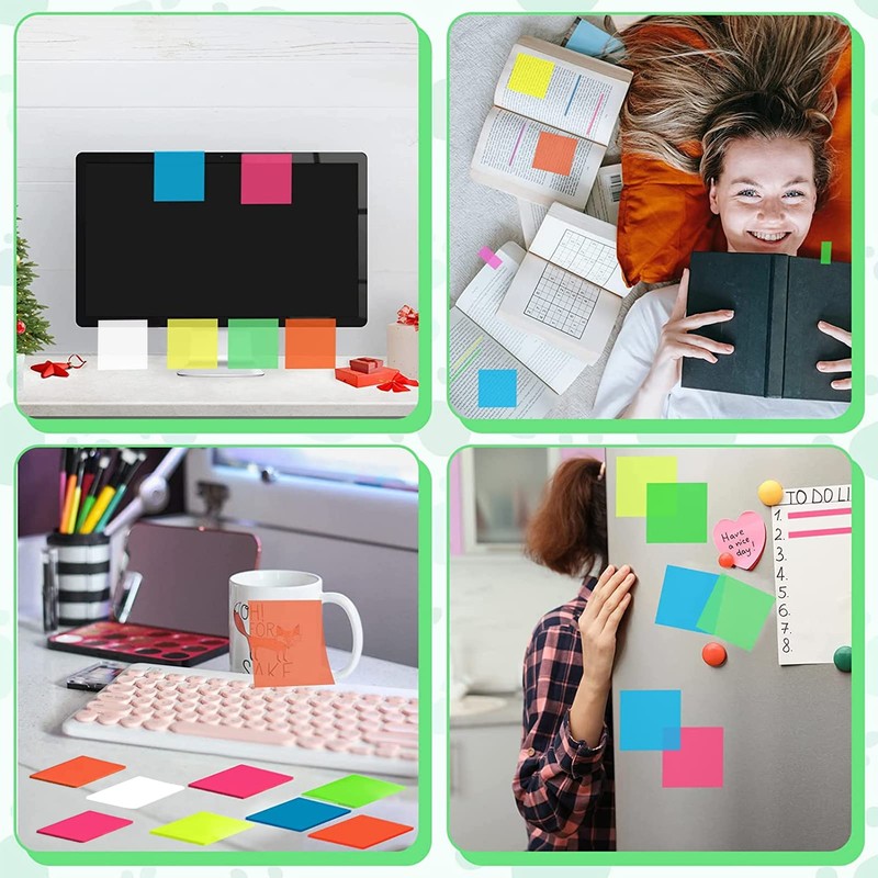 600 Sheets Transparent Sticky Notes, 2 Sizes, Transparent Sticky Notes,