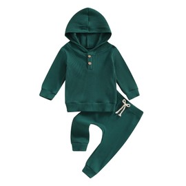 fhutpw Baby Girl Boy Clothes Long Sleeve Knitted Cotton Hoodie & Pants Sets Infant 3 6 12 18 Months Fall Winter Outfits (Green, 12-18 Months)