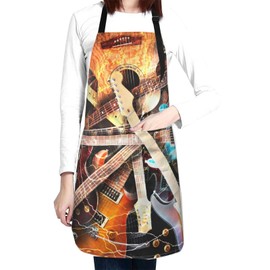 CCOCND Kitchen Apron Music Guitar Bib Apron Women Men Professional Chef Apron Long Ties Waterdrop Resistant Waiter Hostess Apron
