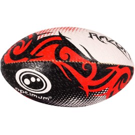 Optimum Razor Rugby Ball - Perfect for Training & Gameplay, Great Flight & Air Retention, Rubber Dimpled Surface for Grip, 2-Ply 410g - Black/Red, Size 3