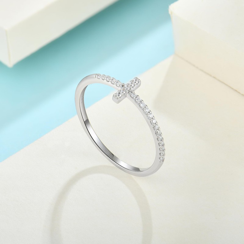 EJARY Cross Ring for Women 925 Sterling Silver Thin Cross