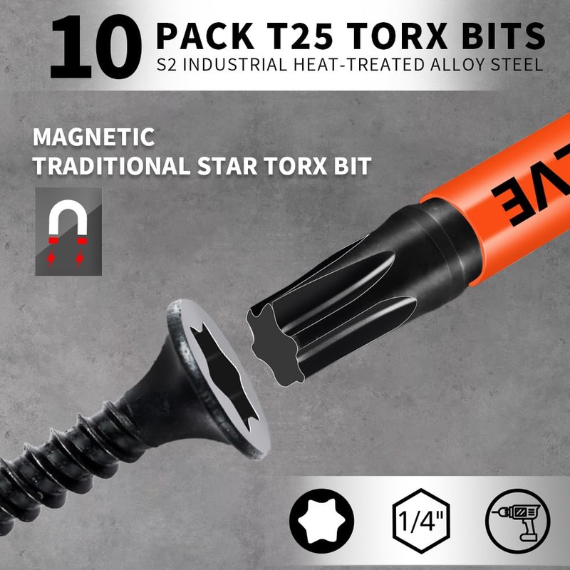 10-Pack T25 Torx Bits for Impact Driver- Torx Bit Set
