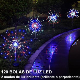 NICLY 2Pcs Luces Solar de Jardín con 120 LEDs, Luces Decorativas de Fuegos Artificiales con 2 Modos de Iluminación, Luz Solar Al Exterior IP65 Impermeable para Jardín Camino Césped Patio (Multicolor)