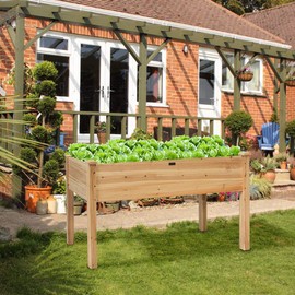 ORALNER Wooden Raised Garden Bed with Legs, 49.5 x 23.5 x 30In Outdoor Standing Planting Bed w/Bottom, Drainage Hole for Herb Flower Vegetable, Elevated Wood Planter Box for Patio/Balcony/Backyard