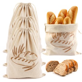 4 sacchetti per pane in lino, con coulisse, 30 x 40 cm, riutilizzabili, per pane, pane, pane, frutta e verdura