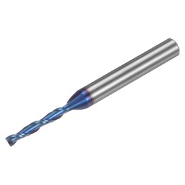 QUARKZMAN Spiral CNC Router Bit 1/8 Inch Diameter 1/4 Inch Shank Upward Cut 2 Cutting Blades Blue Nano-Coated Solid Carbide Milling Cutter with 4/5 Inch Cutting Length for Wood, Plastic