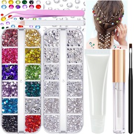 LOIKMIUP Face Gems Kit with Makeup Glue, Hair Gems Colorful Face Jewels Clear Face Rhinestones, Picker Pencil Tweezer and Brush for Face Eye Hair Body Makeup