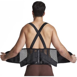Neotech Care Back Brace with Suspenders/Shoulder Straps - Light & Breathable - Lumbar Support Belt for Lower Back Pain - Posture, Work, Gym - Black Color (Size M)