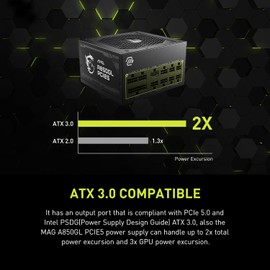 MSI MAG A850GL PCIE 5.1 & ATX 3.1 Gaming Power Supply - Full Modular - 80 Plus Gold Certified 850W - Compact Size - ATX PSU - 10 Year Warranty