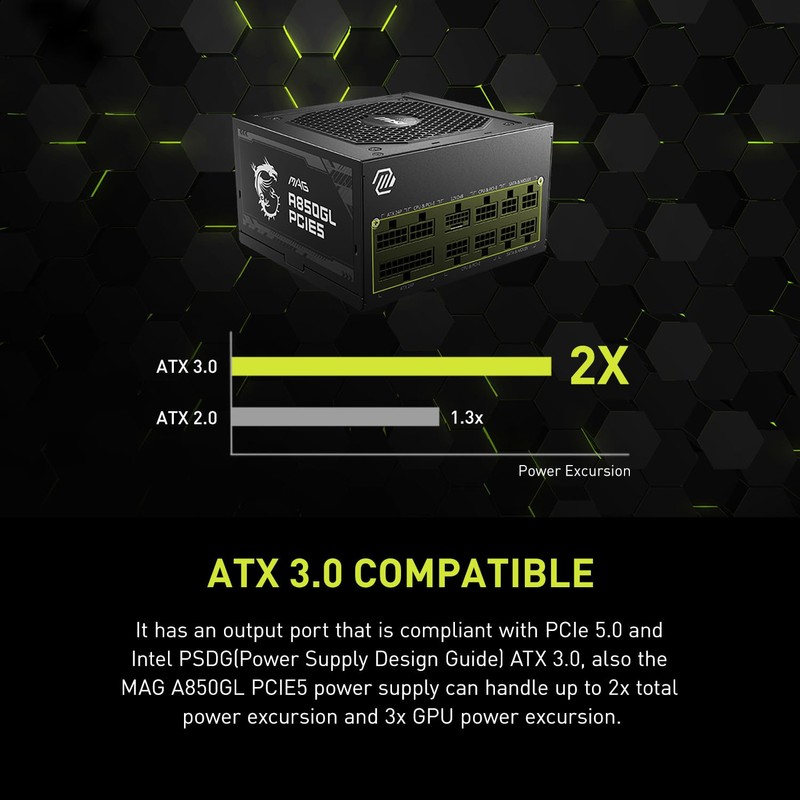 MSI MAG A850GL PCIE 5.1 & ATX 3.1 Gaming Power