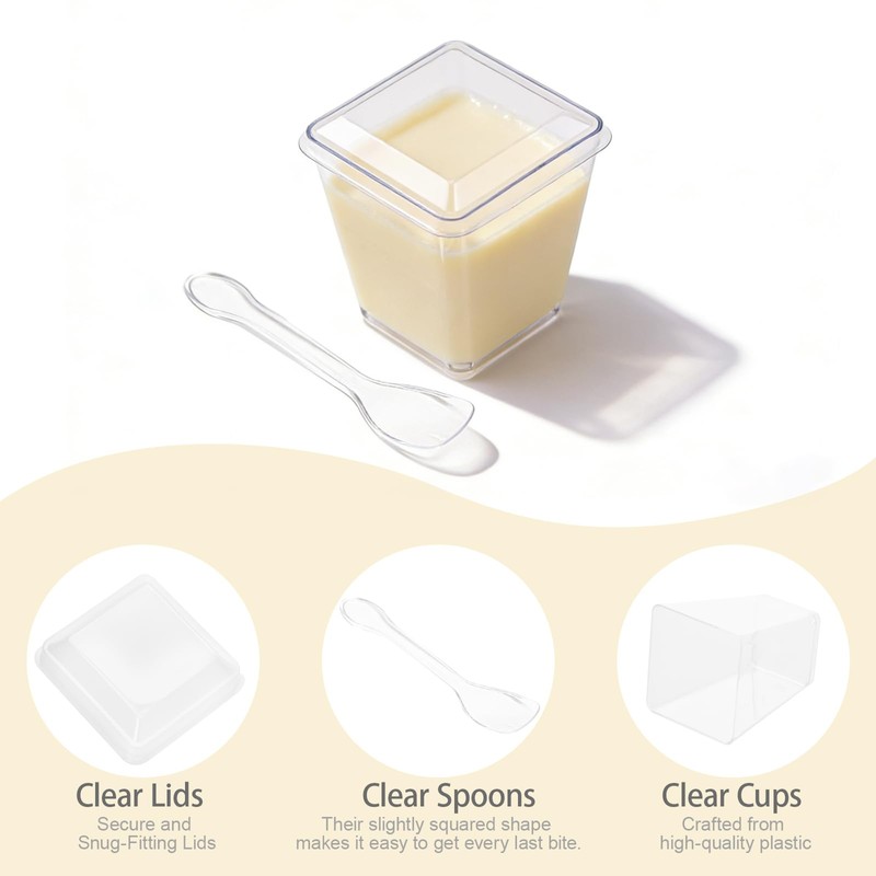 100 PCS 5OZ Clear Dessert Cups with 100 Lids and