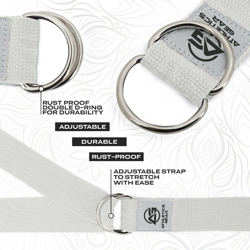 Yoga Strap Belt with Metal D-Ring Buckle, 6ft long &