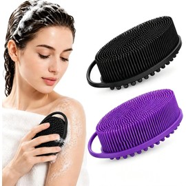 2 Piezas Cepillo Corporal de Silicona Doble Cara para Masaje y Exfoliación Negro y Morado, Suaves, Duraderos y Fáciles de Limpiar, Ideales para Bañarse y Masajear la Piel