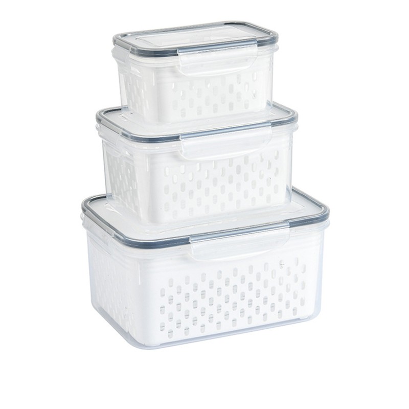 3pcs Drain Storage Basket Box Transparent Leakproof Food Storage Containers