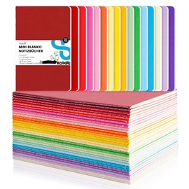 Koogel Pack of 32 small blank notebooks, notebooks, journal, diary, notepads, school notebooks, 14 cm x 9 cm, notebooks with kraft paper cover, 16 colours