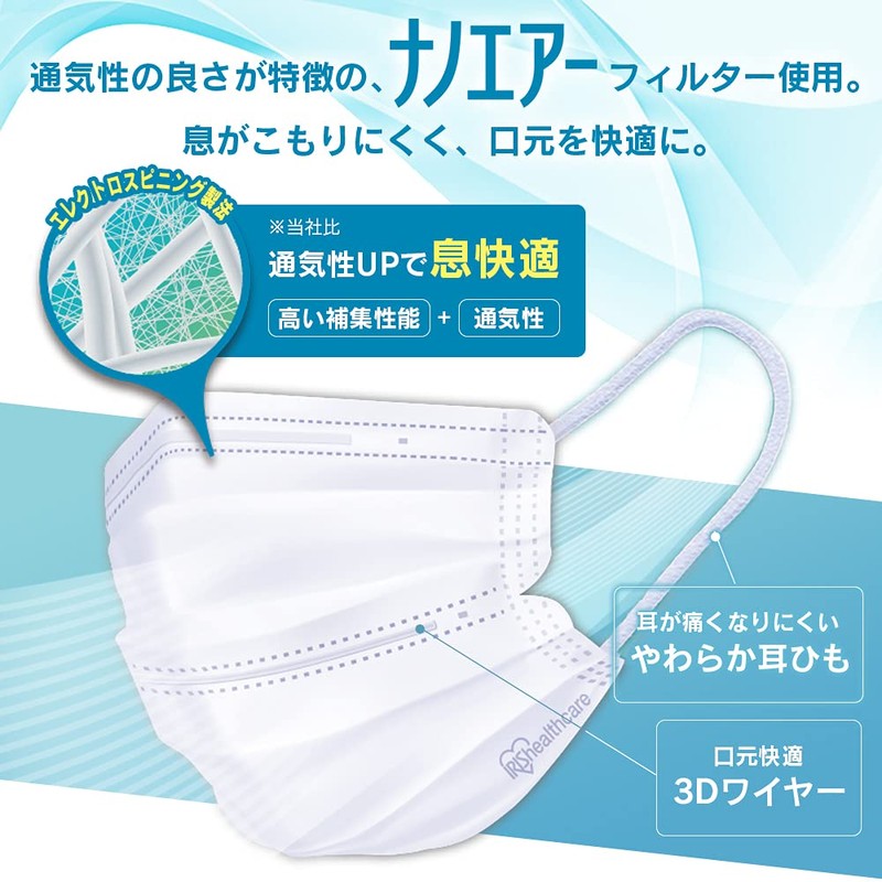 Iris Ohyama PK-DNI30L Non-Woven Pleated Mask, Made in Japan, 30