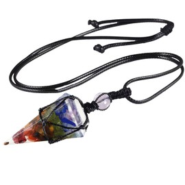 mookaitedecor Natural 7 Chakra Crystal Point Pendant Necklace for Women Men, Hexagonal Colourful Crystal Necklace Semi Precious Stone Necklace Healing Crystal Reiki Chakra Birthday Jewellery Gift