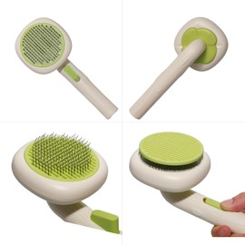 Anphly Pet massage comb, knot opening comb, self-cleaning comb, cat and dog universal comb, one click hair removal, white green - persimmon style, 1 piece, 1 sale