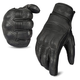 Oro Biker Premium Cowhide Perforated Leather Motorcycle Gloves Motorbike Gloves Knuckle Protective Touch Screen Gloves Full Finger Riding Racing Gloves (Small)