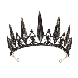 S SNUOY - Tiara barroca de diamantes de imitación, corona para boda, accesorio para fiesta de disfraces para mujer, Negro