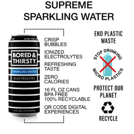 BORED & THIRSTY Sparkling Water with Electrolytes, 16 FL OZ -100% Recyclable Aluminum Cans 12 Pack, Crisp Bubbles with a Smooth Finish, A Great Mixer Too