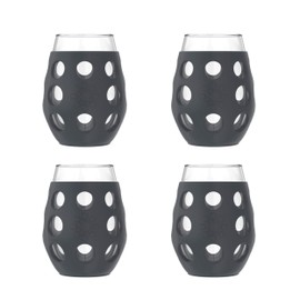 Lifefactory Wine Glass with Protective Silicone Sleeve, 4 Count (Pack of 1), Carbon