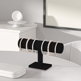 LongMen Bracelet Holder Stand, Bracelet Display,Jewelry Organizer Stand for Necklaces Bangles and Watches (Black, 1 Tier)