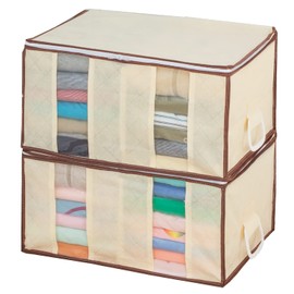 Astro 130-35 Storage Case, For Clothes, Beige, Set of 2, Non-woven Fabric, Storage Bag, Divider, With Handle, Foldable, 130-35