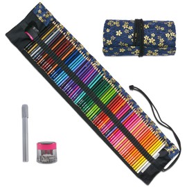 Canvas Colored Pencil Roll Wrap 72 Slot Coloring Pencil Holder Organizer for 72 Colored Pencils Artist Soft Core Oil Based Color Pencil Sets, Extra Accessories Included Perfect for Adults, Artists & Students