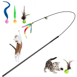 SHENGSEN Feather Wand Cat Toy，Bouncy Ball with Tail Cat Toys，Magic Worm with Large Colorful Ball Toy for Cats，Cat Feather Toys for Indoor Cats,Colorful Fuzzy Worm Bouncy Balls Cat Toy