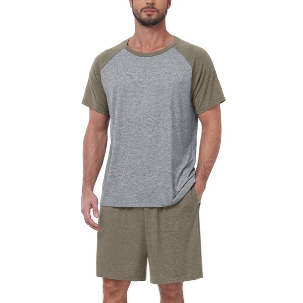 MLXSJ Mens Pajama Set Summer Pjs Sleepwear Lightweight Short Sleeve