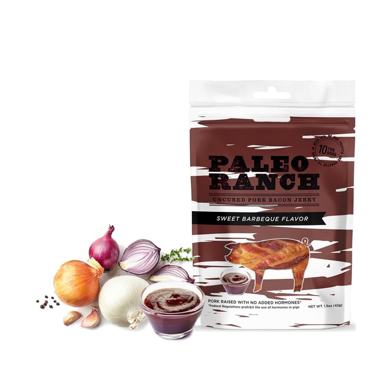 PALEO RANCH Uncured Bacon Jerky, Sweet BBQ, No Added Hormones,