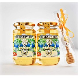 Hungary Bees Wild Acacia Honey 16oz - 2 Pack with free honey dipper stick
