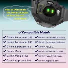 MTHGH Watch Band for Garmin Forerunner 165/245 /55 Smartwatch, Women Watch Strap for Garmin Venu/Venu 2 Plus, Soft Silicone Replacement Wrist Band for Garmin Active 5 /Approach S50/S40 /vivoactive 3