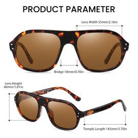 DUCO Retro Sunglasses for Men Women Polarized Sunglasses UV400 Protection Sun Glasses Acetate Frame DC2386 (Tortoise Frame Brown Lens)