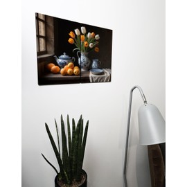 The Plum Penguin 17th Century Dutch Kitchen Wall Art, 2x A4 Wood MDF Prints, Rustic Home Decor Canvas Alternative 40 x 30cm