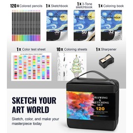 120 Pack Colored Pencils for Adult Coloring Books, Soft Core Oil Based Color Pencils with Sketch Book, Color Book, Art Supplies with Zipper Case, Gifts for Kids, Adults, Artists, Professionals