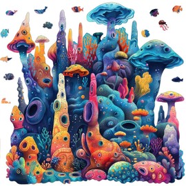 Qiuenisray Wooden Puzzles for Adults 500 Pieces, Coral Ocean Jigsaw Puzzles, FSC Certified Christmas Wall Decor Royal Unique Shape Puzzle, Irregular Creative Gift for Family Game 16.6 x 16.9 in