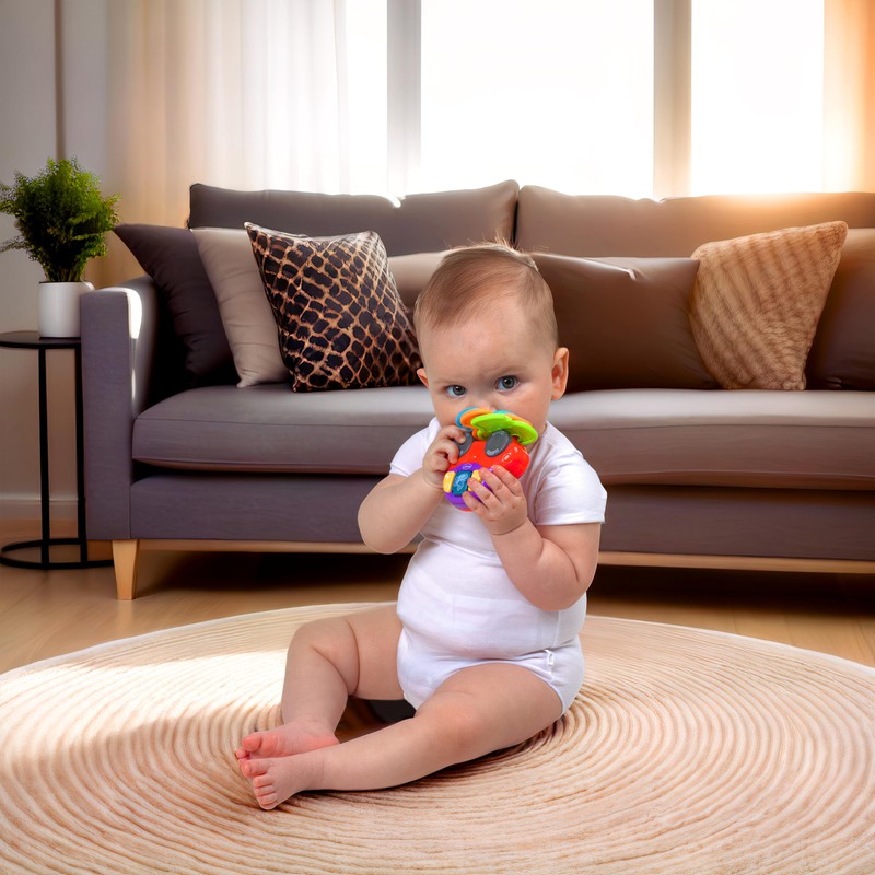 Playgro Beep and Play Keys Baby Rattle Interactive Keychain Musical