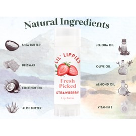 Freshed Picked Strawberry Lip Balm - Lil' Lippies Kids Chapstick - Stocking Stuffers for kids (1 Tube, Strawberry)