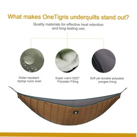 OneTigris Hideout Hammock Underquilt, Full Length Lightweight 4 Season Hammock Gear Underquilt for Hammock Camping Hiking Backpacking Travel Beach Backyard Patio Portable