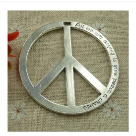 Fashion Jewelry BIG PEACE SIGN SYMBOL BEATLES QUOTE pendant 24" 925 Sterling Silver Necklace